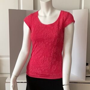 Ann Taylor Tank with Lace Overlay Short Sleeve Top